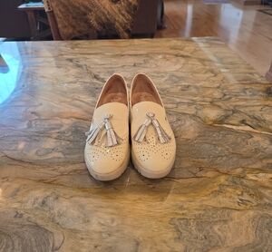 Cream Patent Tassel Loafers for Women